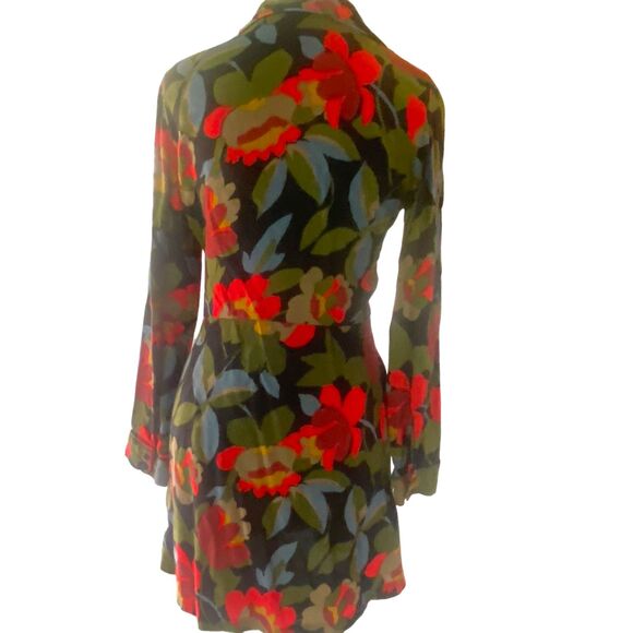 Zara Trafaluc Collection Floral Red Black Green Shirt Dress Button Down Small - Picture 8 of 14